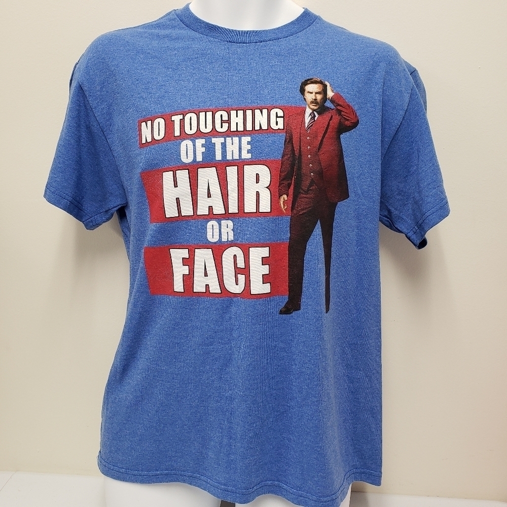 Anchorman 2 Mens Blue T-Shirt No Touching of the Hair or Face Size Medium